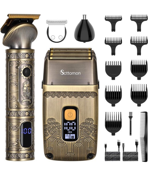 Ensemble Rasoir Electrique et Tondeuse Barbe Cheveux Sans Fil Rechargeable Sabots Accessoires pas cher chine