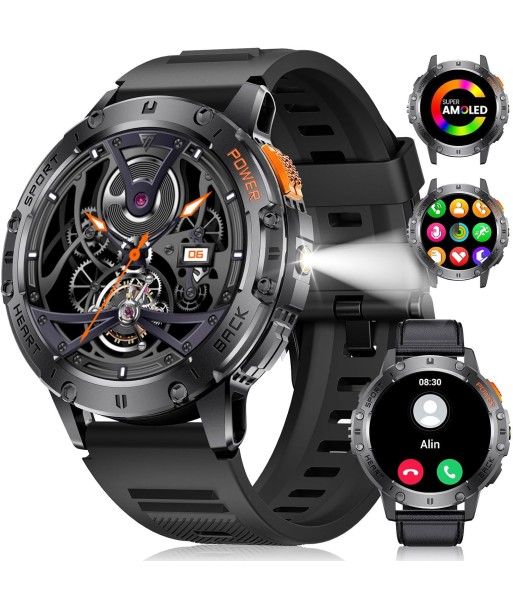 Montre Connectée Bluetooth Ecran 1,43 Pouces Montre Intelligente Etanche IP67 Sportif Bracelet Silicone NOIR basket pas cher