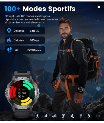 Montre Connectée Bluetooth Ecran 1,43 Pouces Montre Intelligente Etanche IP67 Sportif Bracelet Silicone NOIR basket pas cher