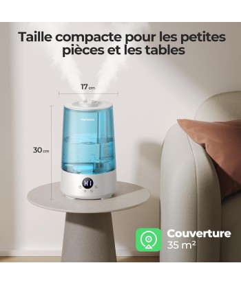 Humidificateur Air 3.6L Cool Mist Top-Fill 19dB Silencieux Plusieurs Modes 7 Couleurs Autonomie 34h rembourrage situé sous