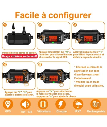 Collier Chien Clôture Anti-Fugue Sans Fil GPS Extérieur IPX7 Étanche Système Complet Amplification Signal GPS Intelligente Rayon Jusqu'à 1000m la colonne vertébrale