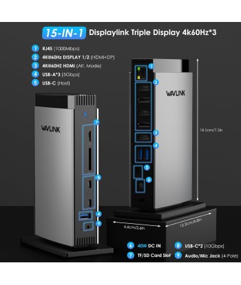 Station d'accueil 16 en 1 HDMI VGA USB-A / C 3.0, RJ45 Audio & Mic SD / TF ARGENT une grave pollution 