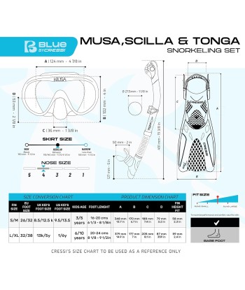 Set Palme Masque Tuba Cressi Musa Explorer Set Snorkeling Kit Mixte Taille L-XL la livraison gratuite