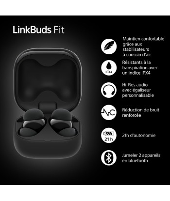 Sony LinkBuds Fit - Ecouteurs Bluetooth sans Fil à réduction de Bruit - Confortables, IPX4, Hi-Res Audio, Mode Ambient Sound, 21h d'autonomie, Connexion multipoint, iOS et Android - Noir sélection de produits