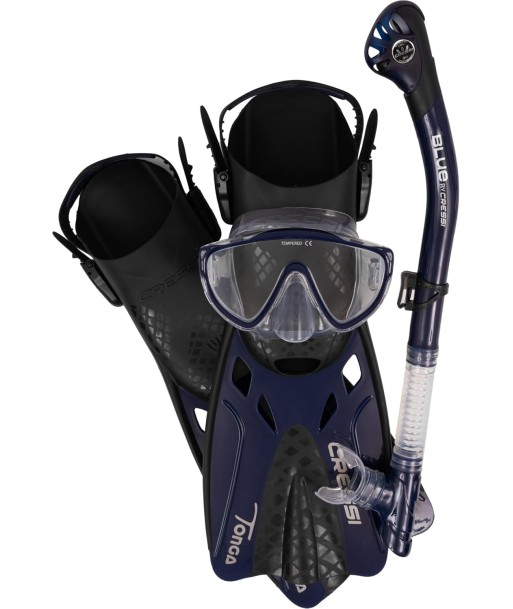 Set Cressi Tino Adventure Set Snorkeling Kit Mixte Palme Masque Tuba Taille L-XL BLEU livraison gratuite