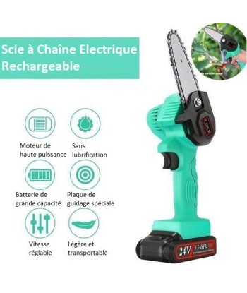 MINI SCIE À CHAÎNE ÉLECTRIQUE RECHARGEABLE - LIVRAISON OFFERTE à prix réduit toute l'année