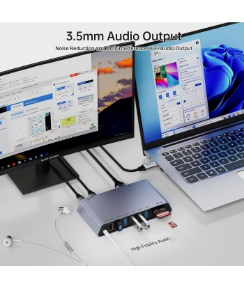 Station Accueil USB 3.0 12en1 DisplayLink Double Ecran HDMI 6 Ports USB Lecteur Carte SD/TF Réseau Ethernet Gigabit Prise Casque 3,5mm Compatible Windows et Mac en ligne