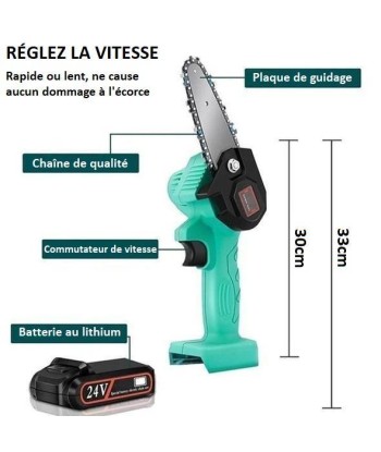 MINI SCIE À CHAÎNE ÉLECTRIQUE RECHARGEABLE - LIVRAISON OFFERTE à prix réduit toute l'année