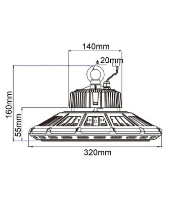 Suspension Industrielle HighBay UFO 150W IP65 NOIR en linge