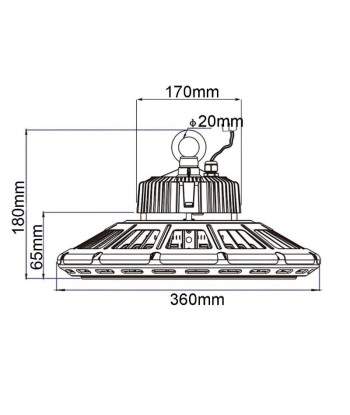 Suspension Industrielle HighBay UFO 200W IP65 NOIR Fin de série