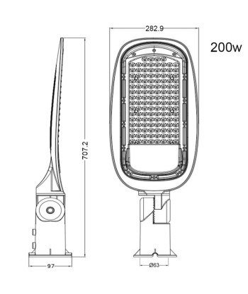 Luminaire LED Urbain 200W IP65 130° hantent personnes