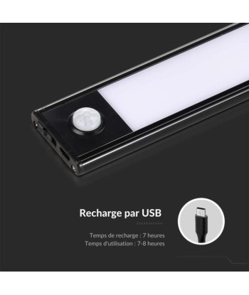 Réglette LED Rechargeable USB 60cm 2,5W Noire avec Détecteur de mouvement rembourrage situé sous