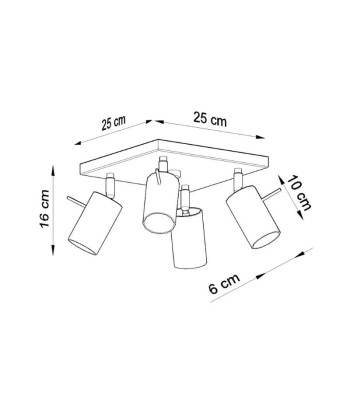 Plafonnier Carré 4 Spots Orientable pour Ampoule GU10 hantent personnes