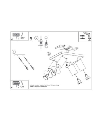 Plafonnier Carré 4 Spots Orientable pour Ampoule GU10 hantent personnes