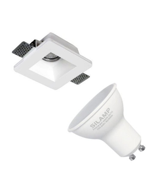 Kit Support Spot GU10 LED Carré Blanc 120x120mm avec Ampoule LED 6W En savoir plus