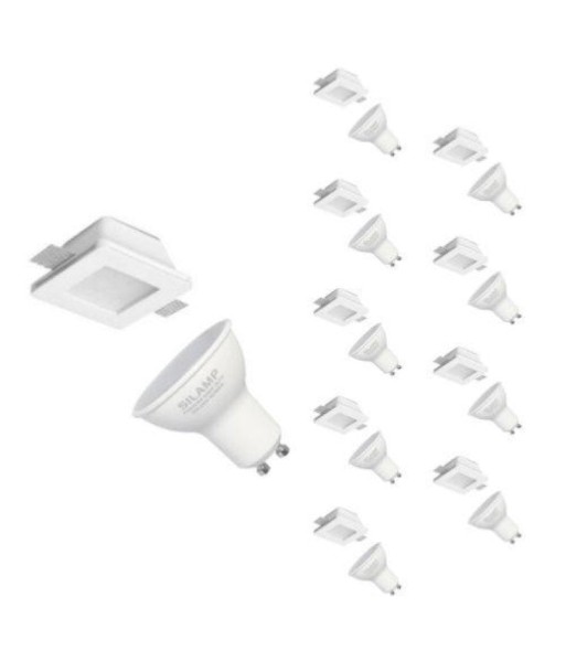 Kit Support Spot GU10 LED Carré Blanc Ø120mm + vitre opaque avec Ampoule LED 6W Voir les baskets