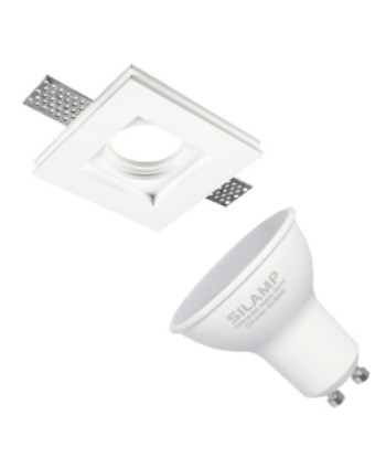 Kit Support Spot GU10 LED Carré Blanc 100x100mm avec Ampoule LED 6W solde