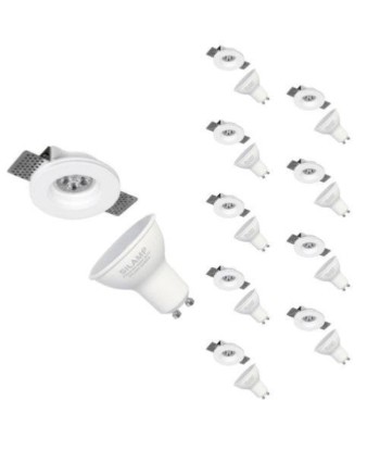 Kit Support Spot GU10 LED Rond Blanc Ø100mm avec Ampoule LED 6W rembourrage situé sous