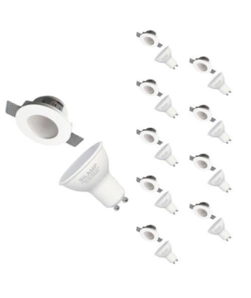 Kit Support Spot GU10 LED Rond Blanc Ø120mm + vitre opaque avec Ampoule LED 6W france