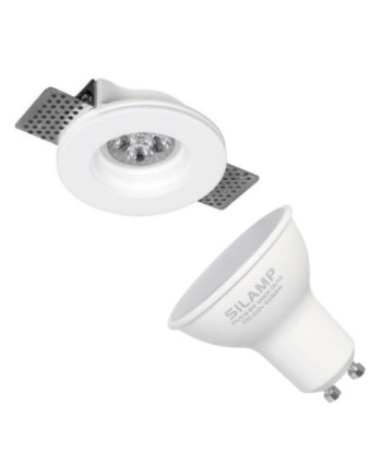 Kit Support Spot GU10 LED Rond Blanc Ø100mm avec Ampoule LED 6W rembourrage situé sous