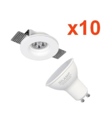 Kit Support Spot GU10 LED Rond Blanc Ø100mm avec Ampoule LED 6W rembourrage situé sous