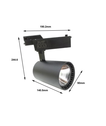 Spot LED sur Rail 30W 80° SMD Monophasé NOIR en linge