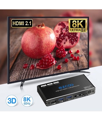 Commutateur KVM 8K HDMI Partager 2 ordinateurs avec un clavier Télécommande Câble USB 3 inclus 50-70% off 