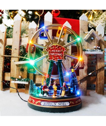 Grande Roue Village de Noël lumineuse et musicale H. 30cm pas cheres