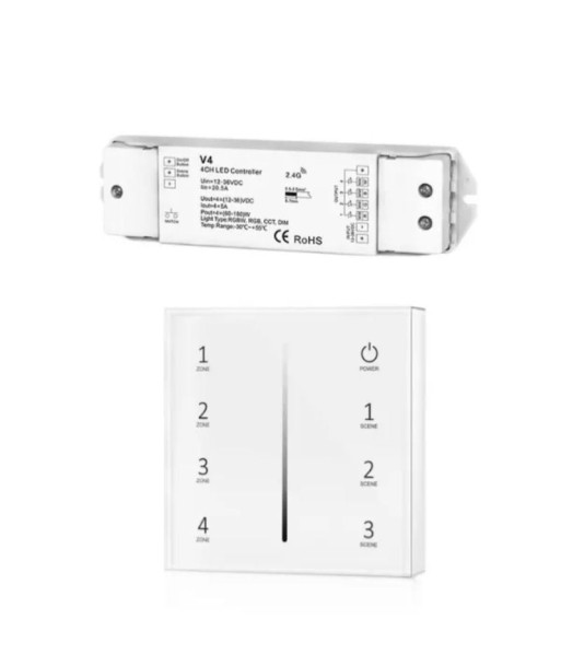 Kit Variateur Tactile Monochrome Sans Fil 4 Zones et Dimmer RF Faites des économies