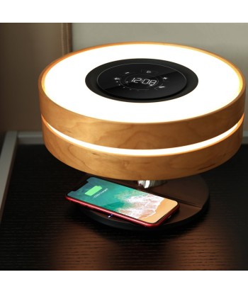 Lampe de Chevet Ronde "Horizon" avec Enceinte & Chargeur Sans fil - Dimmable Tactile 50% de réduction en Octobre 2024