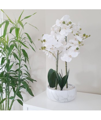 Orchidée Artificielle 65cm avec Pot en Céramique - Effet Marbre Les magasins à Paris et en Île-de-France