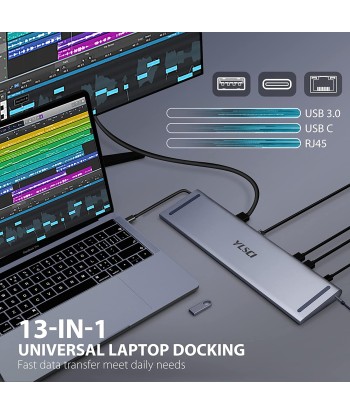 Station d'accueil 13 en 1 4K HDMIx2,VGA x1,USB 3.0x2,USB 2.0x2,SD/TF Gigabit Ethernet Audio En savoir plus