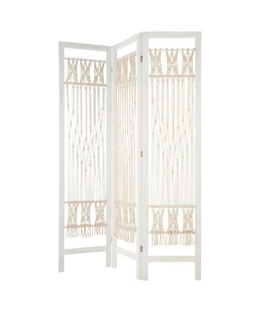 Paravent Bois Blanc et Macramé 170 cm les muscles