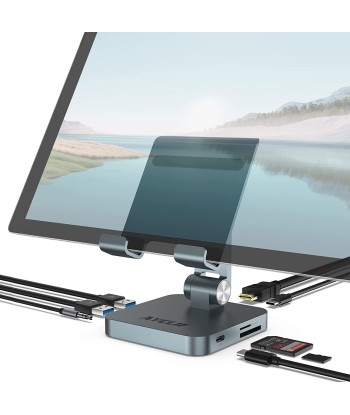 Stand Tablette Station d'accueil USB-C 8 en 1 4K HDMI, USB 3.0, 60W PD, Audio 3,5 mm, SD/TF le des métaux précieux