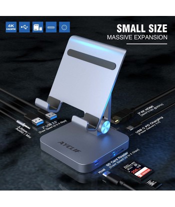 Stand Tablette Station d'accueil USB-C 8 en 1 4K HDMI, USB 3.0, 60W PD, Audio 3,5 mm, SD/TF le des métaux précieux