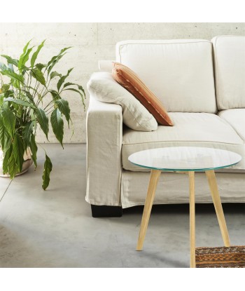 Table Basse Ronde en Verre et Bois Trépied 50cm vous aussi creer 