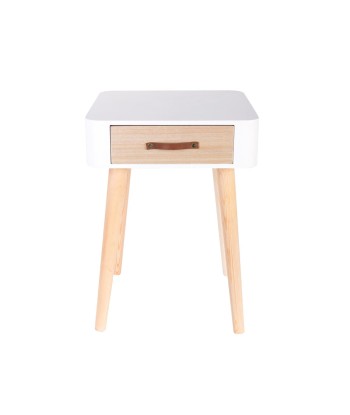 Table de Chevet Blanche Bois Carré avec Tiroir en stock