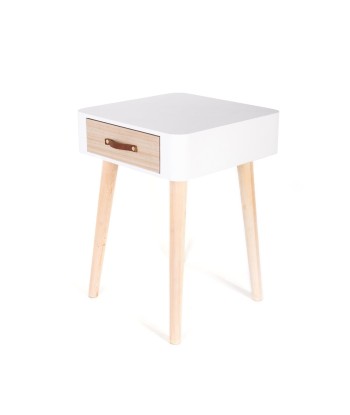 Table de Chevet Blanche Bois Carré avec Tiroir en stock