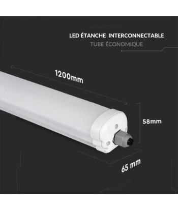 Réglette LED étanche 120cm 36W IP65 120lm/W Interconnectable Pour