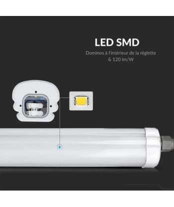 Réglette LED étanche 120cm 36W IP65 120lm/W Interconnectable Pour