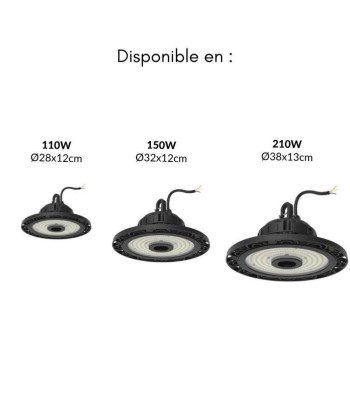 Suspension Industrielle HighBay UFO LED Samsung 150W IP65 Garantie 5 Ans l'achat 