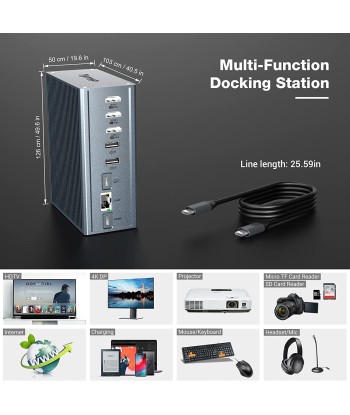 Station d'accueil 16en1 HDMI 100W PD USB-A/C 10Gbps RJ45 Audio Lecteur de Carte GRIS des créatures d'habitude