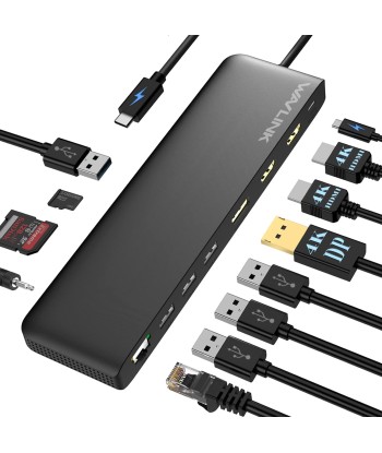 Station d'accueil USB-C Supporte Triple Affichage DisplayPort HDMI Ethernet USB 3.0 SD/TF paiement sécurisé