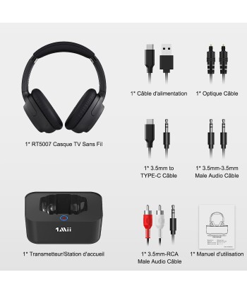 Casque Bluetooth Sans Fil TV Transmetteur Socle Chargement Autonomie 50H Longue Portée NOIR chez Cornerstreet bien 