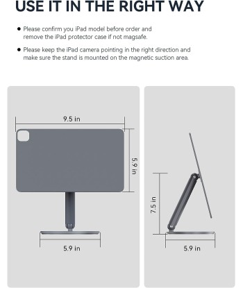 Support Magnétique Pliable Tablette 10,9 Pouces Utilisation en Mode Paysage ou Portrait GRIS À commander