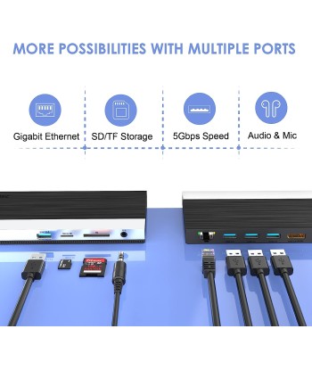 Station Accueil USB-C Triple Ecran Bloc Alimentation 100W/65W PD HUB 13en1 rembourrage situé sous