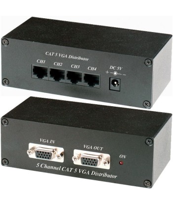 AMPLIFICATEUR DE DISTRIBUTION 1 EN-5 SORTIE VGA CAT5 À DISTANCE destockage