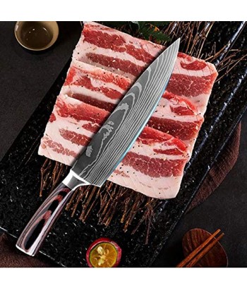 Ensemble Couteau de Cuisine Professionnel Japonais Damas Lame Acier Carbone Inoxydable les muscles