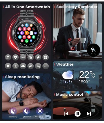 Montre Connectée Appels Bluetooth Assistant Vocal Intégré Ecran 1,39" Etanche Tracker NOIR Venez acheter