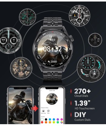 Montre Connectée Appels Bluetooth Assistant Vocal Intégré Ecran 1,39" Etanche Tracker NOIR Venez acheter